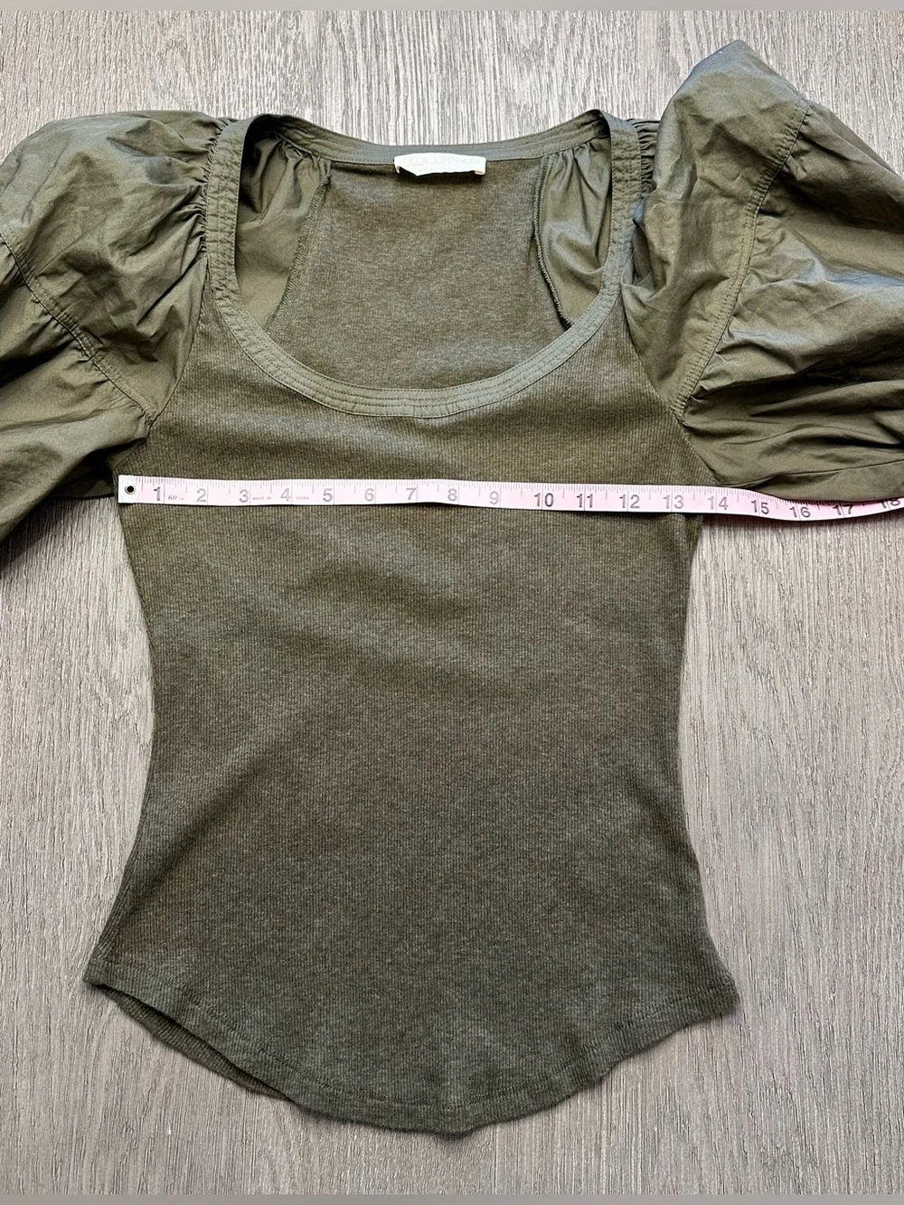 Ulla Johnson Harlowe Puff Sleeve Rib Knit Top Military Melange Olive Green Small - Picture 5 of 11